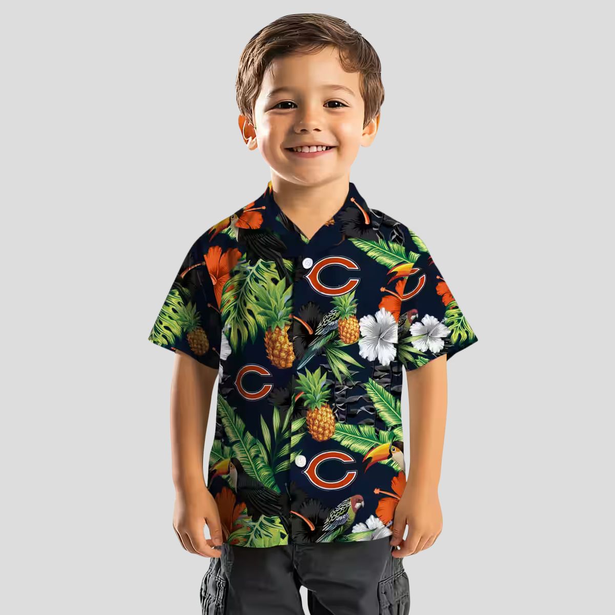Chicago Bears Blue Green Hawaiian Shirt - Pineapple & Hibiscus Print Button Up