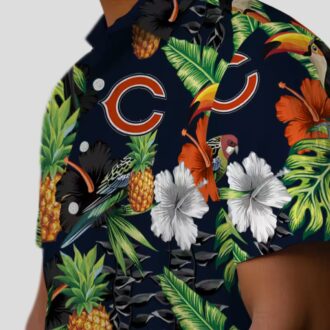 Chicago Bears Blue Green Hawaiian Shirt - Pineapple & Hibiscus Print Button Up