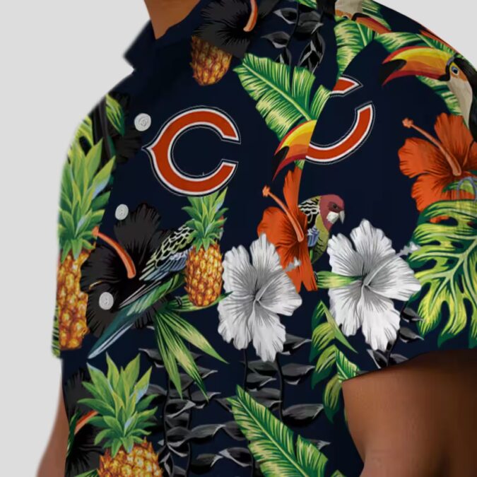 Chicago Bears Blue Green Hawaiian Shirt - Pineapple & Hibiscus Print Button Up