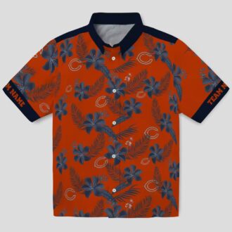 Chicago Bears Botanical Print Hawaiian Shirt - Orange Tropical Print Button Up Shirt
