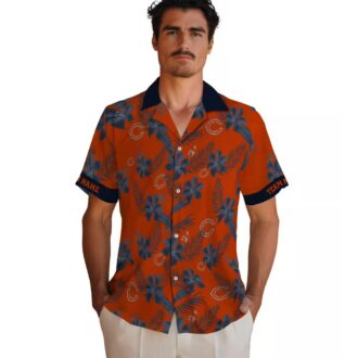 Chicago Bears Botanical Print Hawaiian Shirt - Orange Tropical Print Button Up Shirt