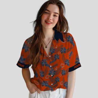 Chicago Bears Botanical Print Hawaiian Shirt - Orange Tropical Print Button Up Shirt