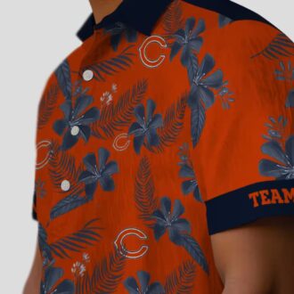Chicago Bears Botanical Print Hawaiian Shirt - Orange Tropical Print Button Up Shirt