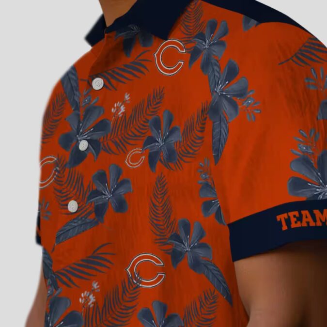 Chicago Bears Botanical Print Hawaiian Shirt - Orange Tropical Print Button Up Shirt