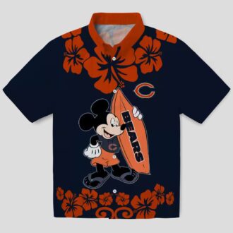Chicago Bears Button Up Hawaiian Shirt, Surfing Mickey Blue Tropical Aloha Shirt