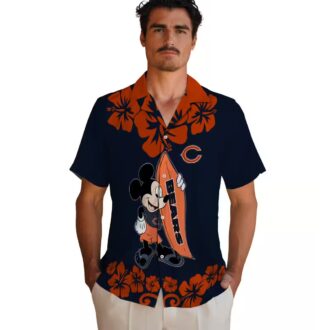 Chicago Bears Button Up Hawaiian Shirt, Surfing Mickey Blue Tropical Aloha Shirt