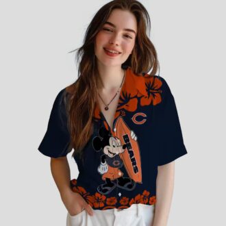Chicago Bears Button Up Hawaiian Shirt, Surfing Mickey Blue Tropical Aloha Shirt
