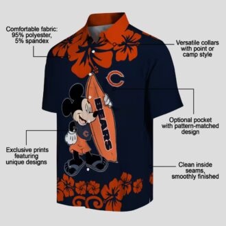 Chicago Bears Button Up Hawaiian Shirt, Surfing Mickey Blue Tropical Aloha Shirt