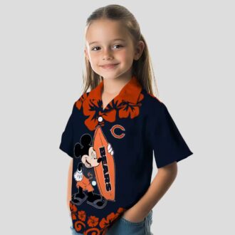 Chicago Bears Button Up Hawaiian Shirt, Surfing Mickey Blue Tropical Aloha Shirt
