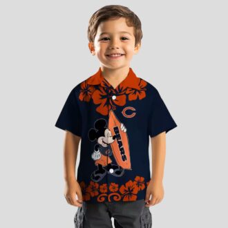 Chicago Bears Button Up Hawaiian Shirt, Surfing Mickey Blue Tropical Aloha Shirt