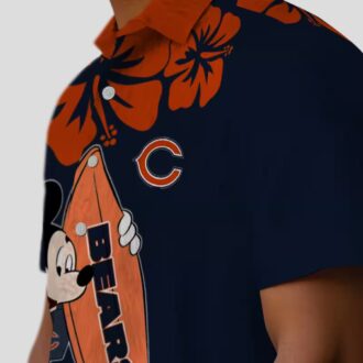 Chicago Bears Button Up Hawaiian Shirt, Surfing Mickey Blue Tropical Aloha Shirt