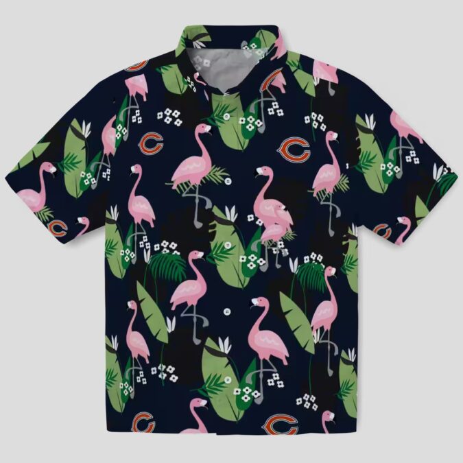 Chicago Bears Flamingo Leaf Hawaiian Shirt – Blue NFL Team Tropical Shirt for Summer Fun