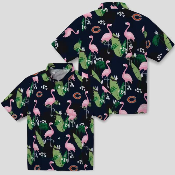 Chicago Bears Flamingo Leaf Hawaiian Shirt – Blue NFL Team Tropical Shirt for Summer Fun