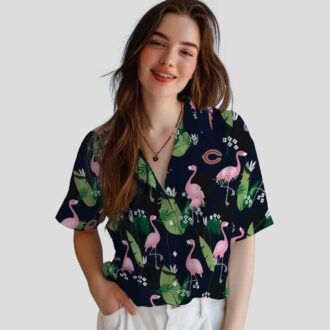 Chicago Bears Flamingo Leaf Hawaiian Shirt – Blue NFL Team Tropical Shirt for Summer Fun