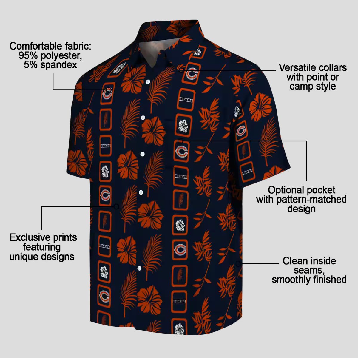 Chicago Bears Floral Hawaiian Shirt – Blue Aloha Shirt, Tropical Framed Print
