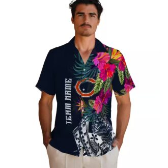 Chicago Bears Floral Polynesian Hawaiian Shirt – Blue Tropical Shirt for Summer Beach Wear