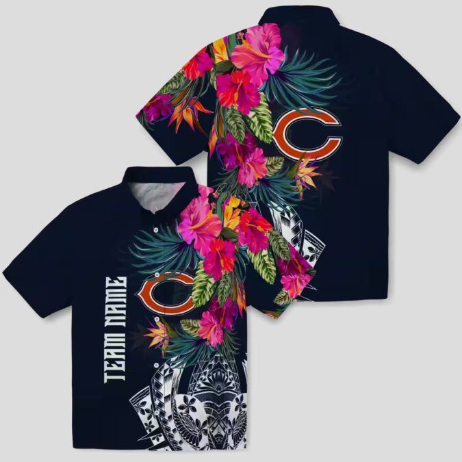 Chicago Bears Floral Polynesian Hawaiian Shirt – Blue Tropical Shirt for Summer Beach Wear
