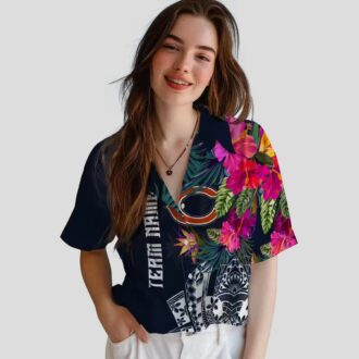 Chicago Bears Floral Polynesian Hawaiian Shirt – Blue Tropical Shirt for Summer Beach Wear