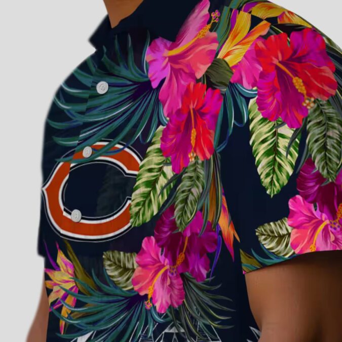 Chicago Bears Floral Polynesian Hawaiian Shirt – Blue Tropical Shirt for Summer Beach Wear