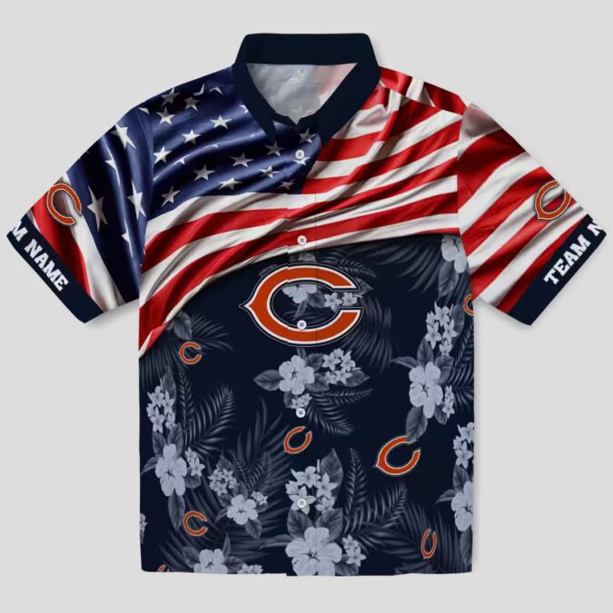 Chicago Bears Game Day Hawaiian Shirt – NFL Team US Flag Hibiscus Blue Print