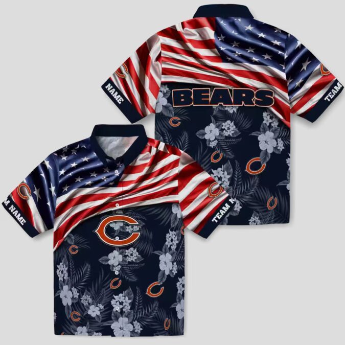 Chicago Bears Game Day Hawaiian Shirt – NFL Team US Flag Hibiscus Blue Print