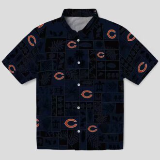 Chicago Bears Hawaiian Button Up Shirt – Tropical Patchwork Blue Black Aloha Shirt