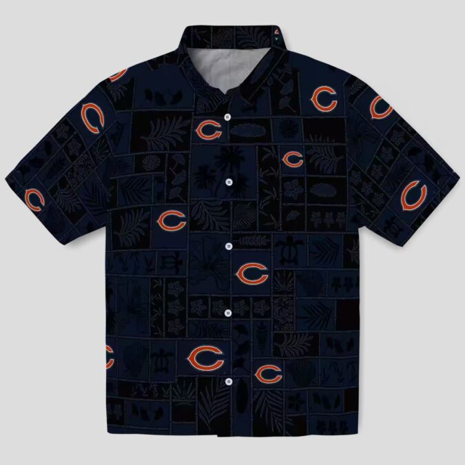 Chicago Bears Hawaiian Button Up Shirt – Tropical Patchwork Blue Black Aloha Shirt