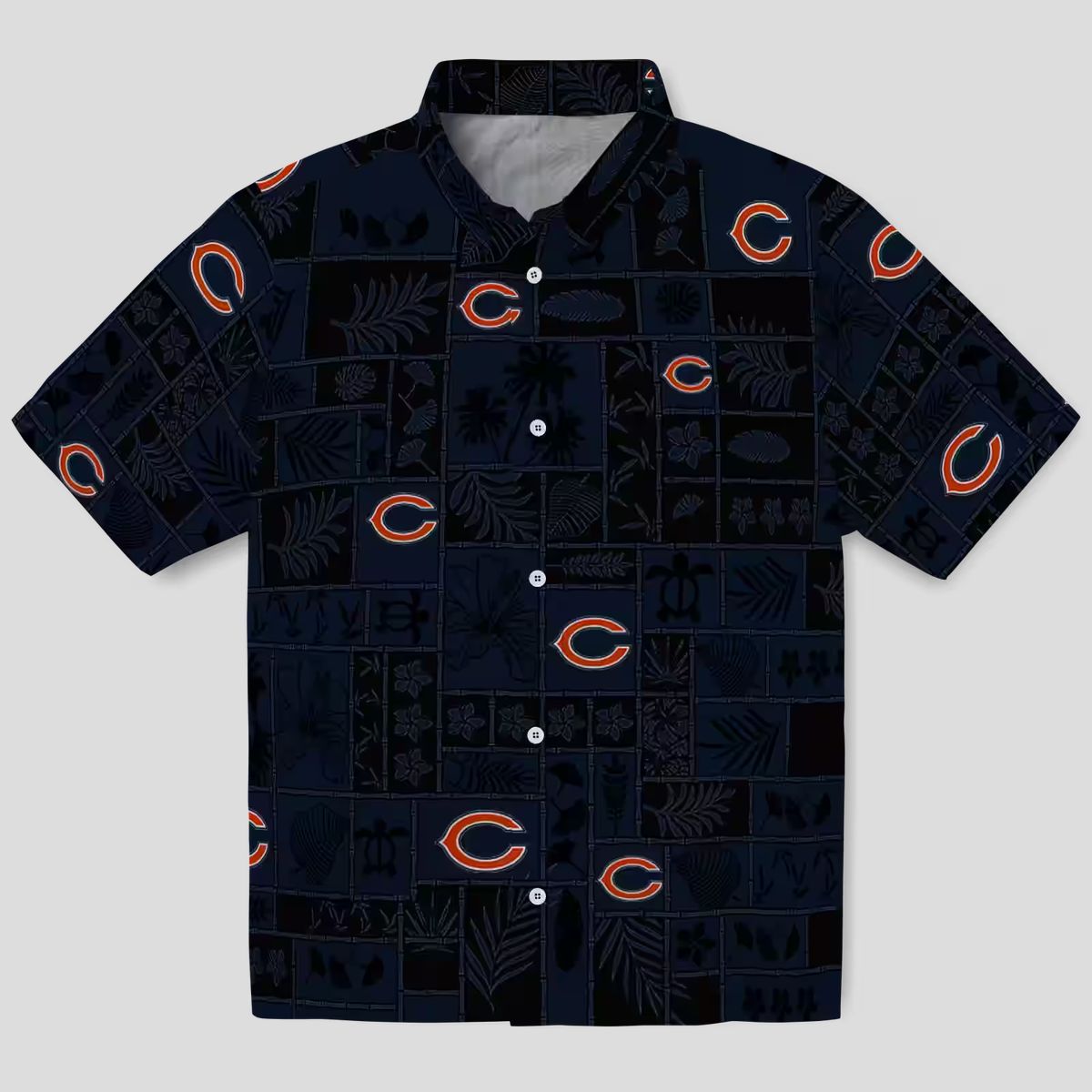 Chicago Bears Hawaiian Button Up Shirt – Tropical Patchwork Blue Black Aloha Shirt