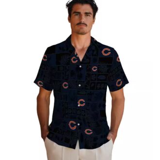 Chicago Bears Hawaiian Button Up Shirt – Tropical Patchwork Blue Black Aloha Shirt