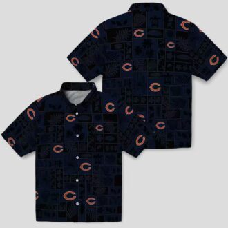 Chicago Bears Hawaiian Button Up Shirt – Tropical Patchwork Blue Black Aloha Shirt