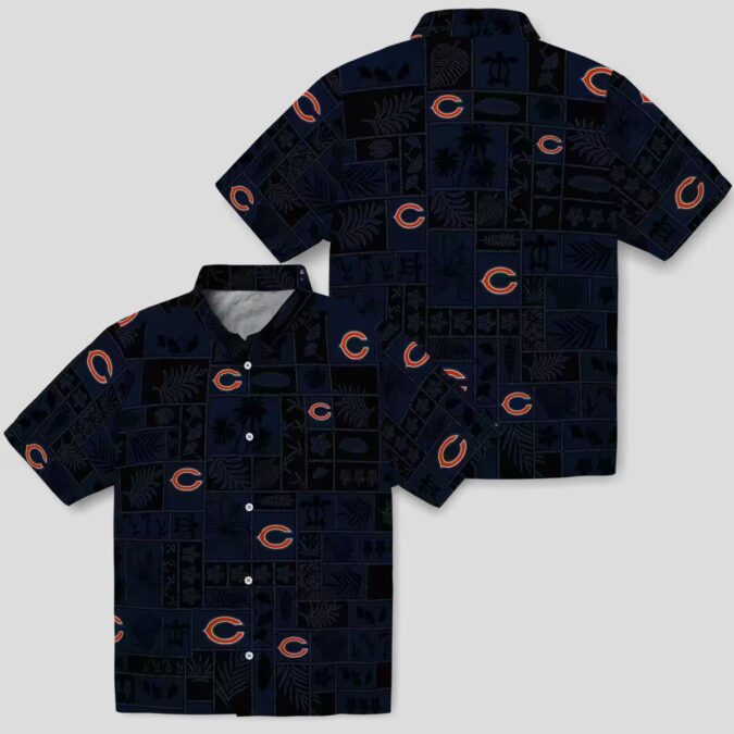 Chicago Bears Hawaiian Button Up Shirt – Tropical Patchwork Blue Black Aloha Shirt