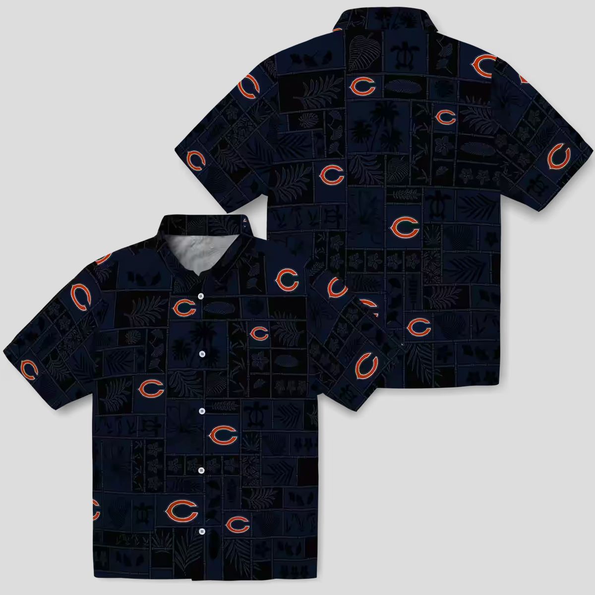 Chicago Bears Hawaiian Button Up Shirt – Tropical Patchwork Blue Black Aloha Shirt