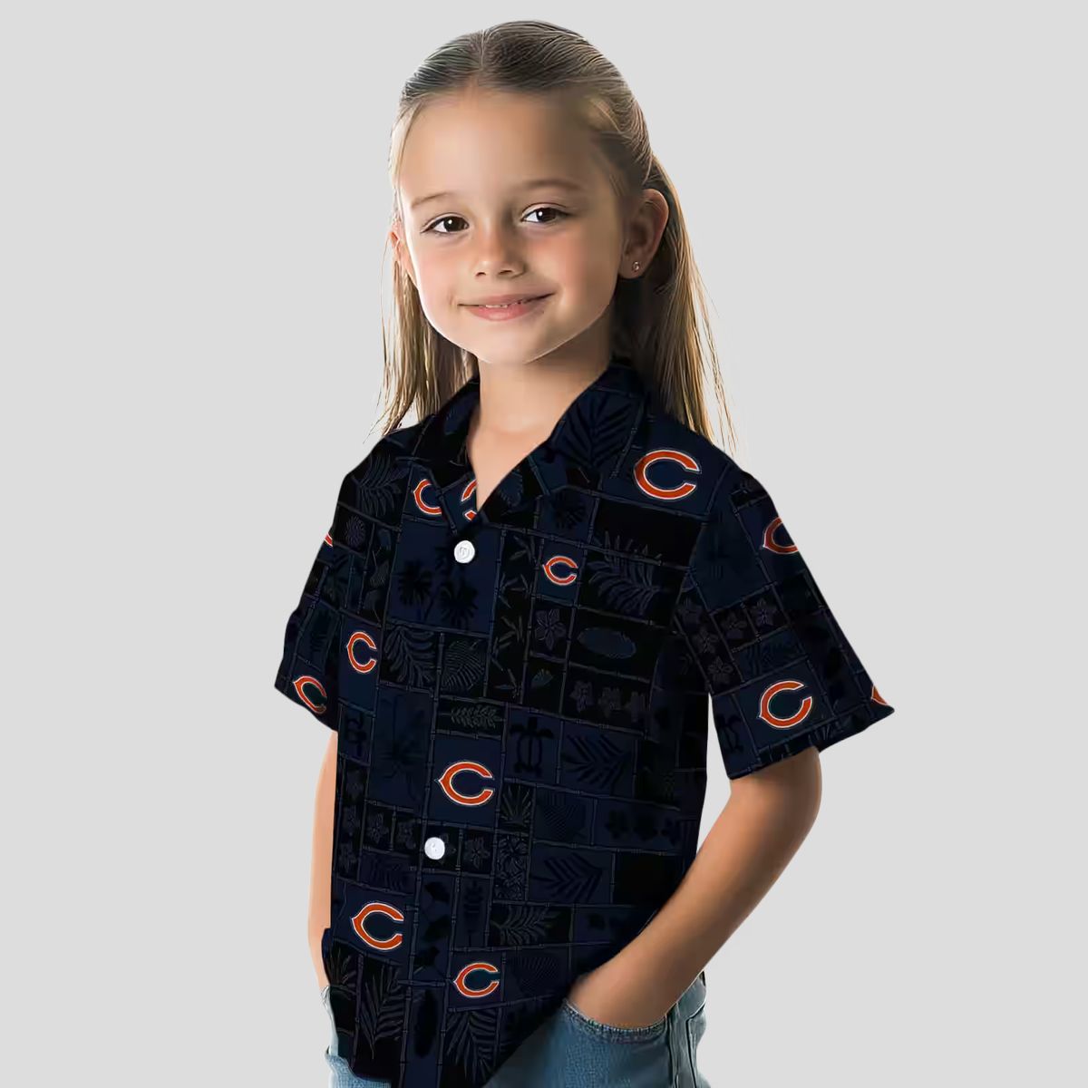 Chicago Bears Hawaiian Button Up Shirt – Tropical Patchwork Blue Black Aloha Shirt