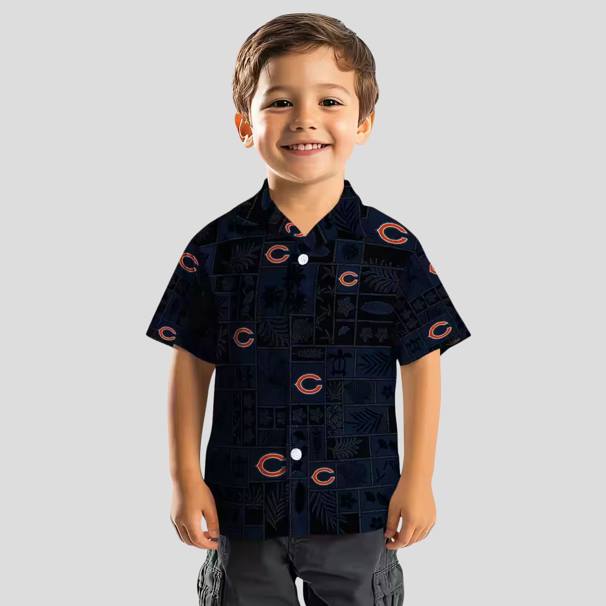 Chicago Bears Hawaiian Button Up Shirt – Tropical Patchwork Blue Black Aloha Shirt