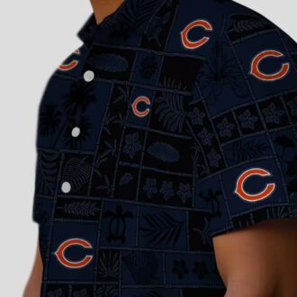 Chicago Bears Hawaiian Button Up Shirt – Tropical Patchwork Blue Black Aloha Shirt