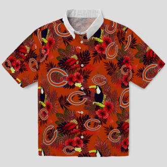 Chicago Bears Hawaiian Shirt - Floral Toucan Print Blue & Red Tropical Button Up