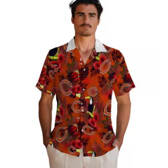 Chicago Bears Hawaiian Shirt - Floral Toucan Print Blue & Red Tropical Button Up