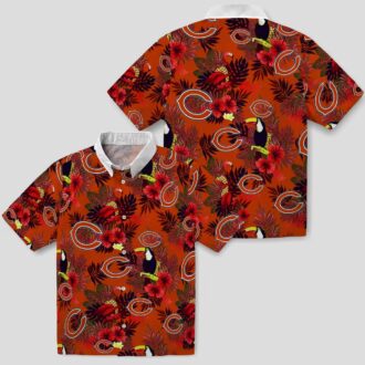 Chicago Bears Hawaiian Shirt - Floral Toucan Print Blue & Red Tropical Button Up