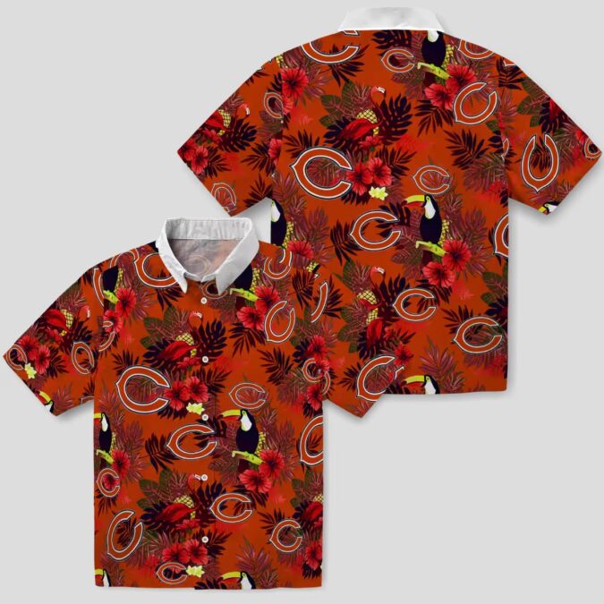 Chicago Bears Hawaiian Shirt - Floral Toucan Print Blue & Red Tropical Button Up