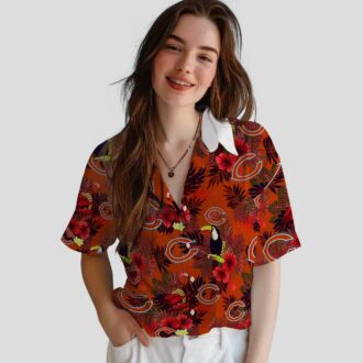 Chicago Bears Hawaiian Shirt - Floral Toucan Print Blue & Red Tropical Button Up