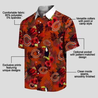 Chicago Bears Hawaiian Shirt - Floral Toucan Print Blue & Red Tropical Button Up