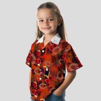 Chicago Bears Hawaiian Shirt - Floral Toucan Print Blue & Red Tropical Button Up
