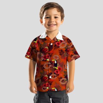 Chicago Bears Hawaiian Shirt - Floral Toucan Print Blue & Red Tropical Button Up