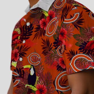 Chicago Bears Hawaiian Shirt - Floral Toucan Print Blue & Red Tropical Button Up