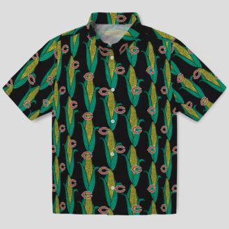Chicago Bears Hawaiian Shirt for NFL Fans – Black & Green Corn Motif Button Up Aloha Shirt