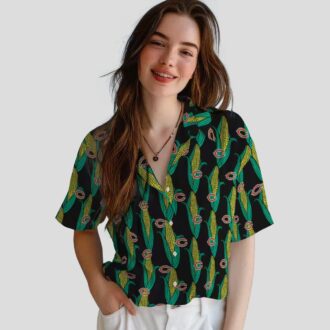 Chicago Bears Hawaiian Shirt for NFL Fans – Black & Green Corn Motif Button Up Aloha Shirt