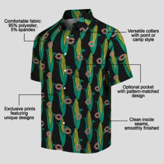 Chicago Bears Hawaiian Shirt for NFL Fans – Black & Green Corn Motif Button Up Aloha Shirt