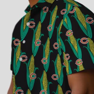 Chicago Bears Hawaiian Shirt for NFL Fans – Black & Green Corn Motif Button Up Aloha Shirt