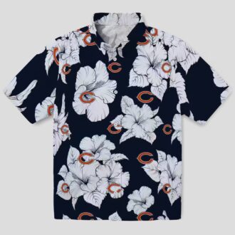 Chicago Bears Hibiscus Blooms Hawaiian Shirt - Blue & White Tropical Aloha Shirt