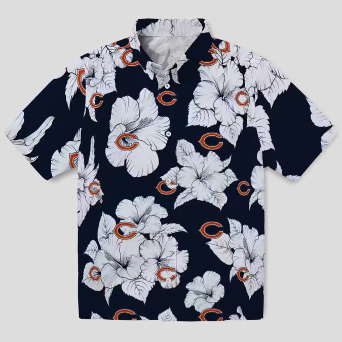 Chicago Bears Hibiscus Blooms Hawaiian Shirt - Blue & White Tropical Aloha Shirt